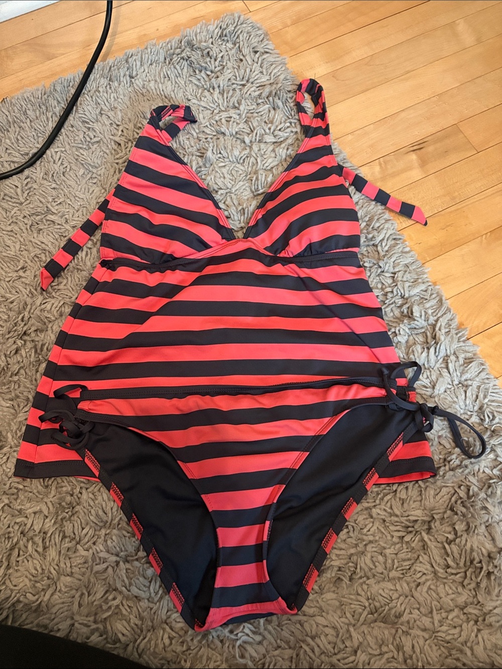 Mossimo Supply Co. Red and Black Striped Tankini with Tie-Side Bottoms